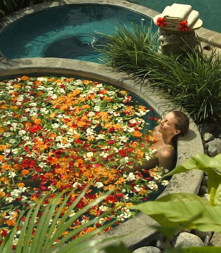 Woman in a floral bath
